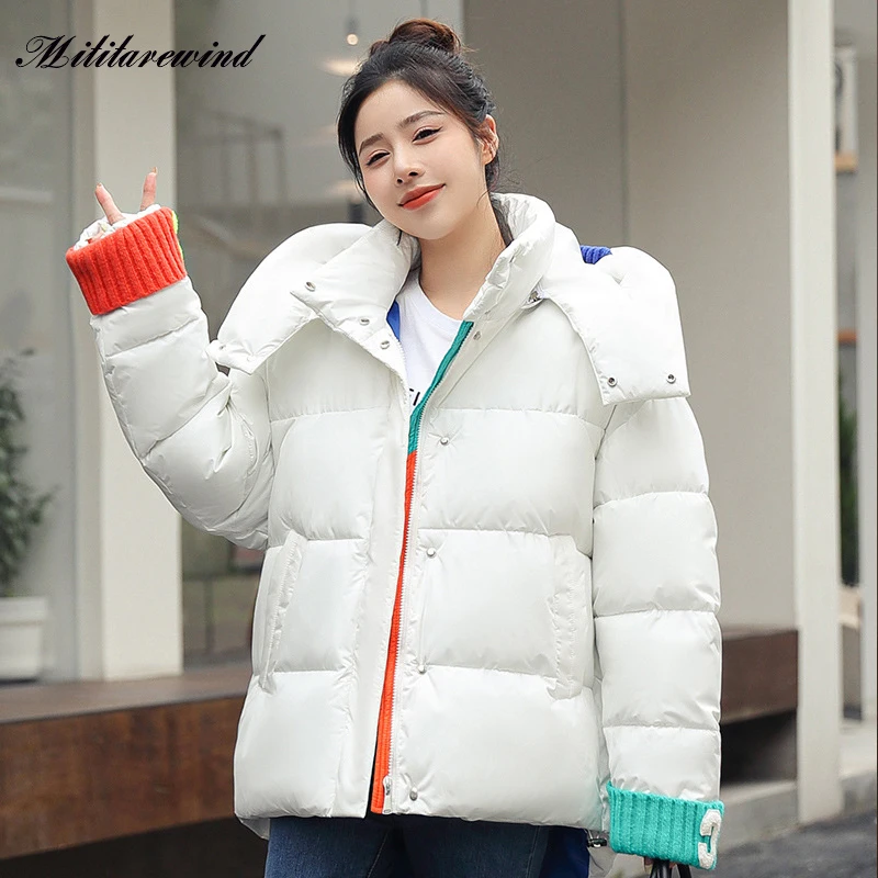 

Casual Solid Puffer Winter Parkas Women Thicken Warm Streetwear Hooded Loose Keep Warm Down Cotton Female Clothes Snow Coats