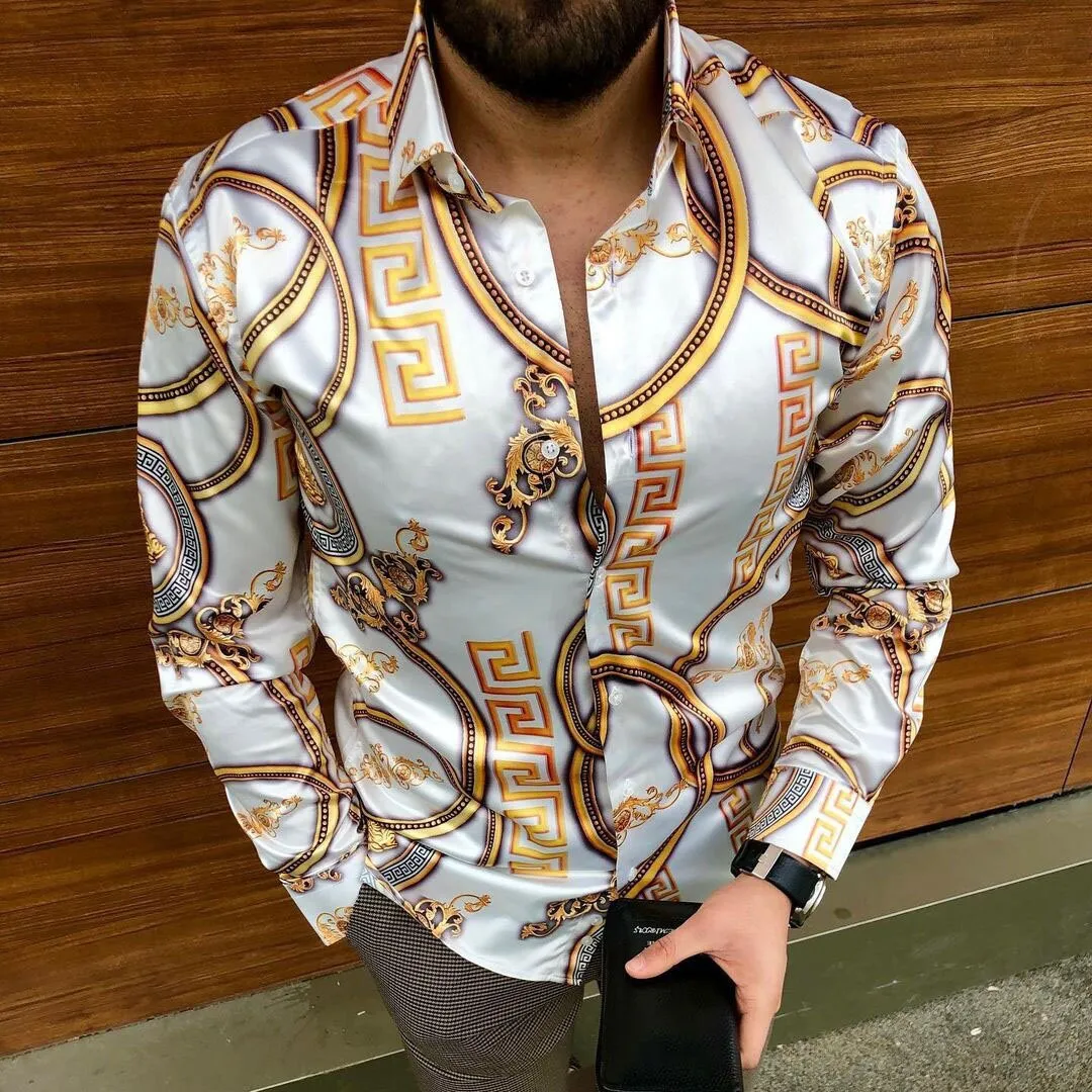 

2022 Printing Button Long Sleeve Shirts Casual Loose Turn-down Collar Mens Tops 2021 Summer Men Clothing Fashion Streetwear