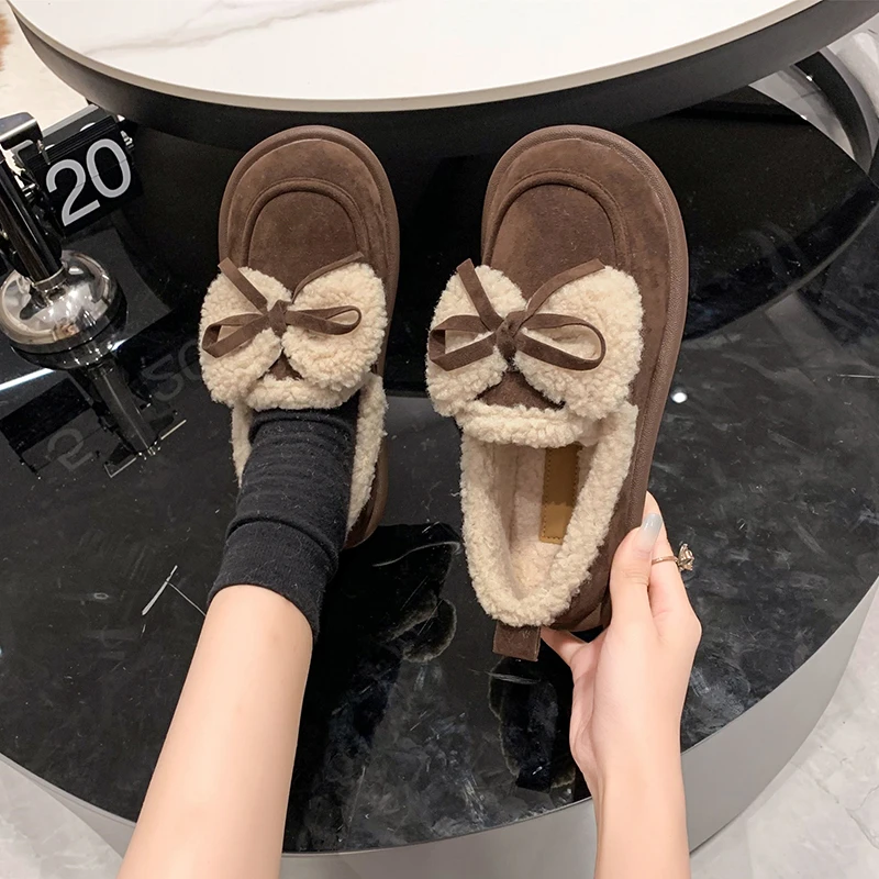 

Shoes Woman 2022 Slip-on Bow-Knot Casual Female Sneakers All-Match Flats Round Toe New Slip On Butterfly Dress Winter Flock Slip