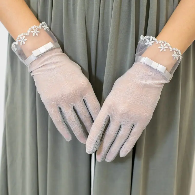 

Роскошные брендовые кружевные перчатки с цветочным рисунком солнцезащитные нескользящие перчатки для сенсорного экрана женские велосипедные перчатки для вождения сексуальные рукавицы