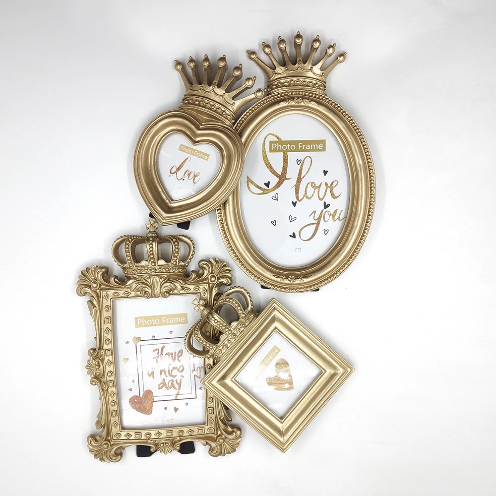 

Embossed Creative Nordic Gold Resin Platform Crown Photo Frame, Wall Hanging Decoration Photo Frame