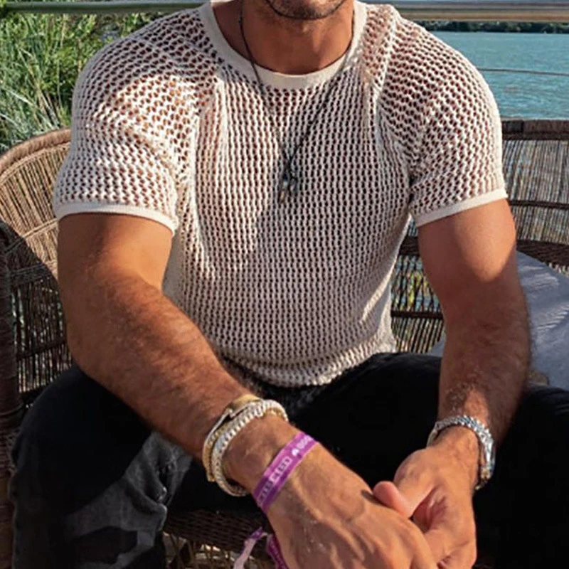 

Футболка мужская Трикотажная однотонная с круглым вырезом, модная базовая Повседневная тенниска с вырезами, майка для отдыха, весна-лето