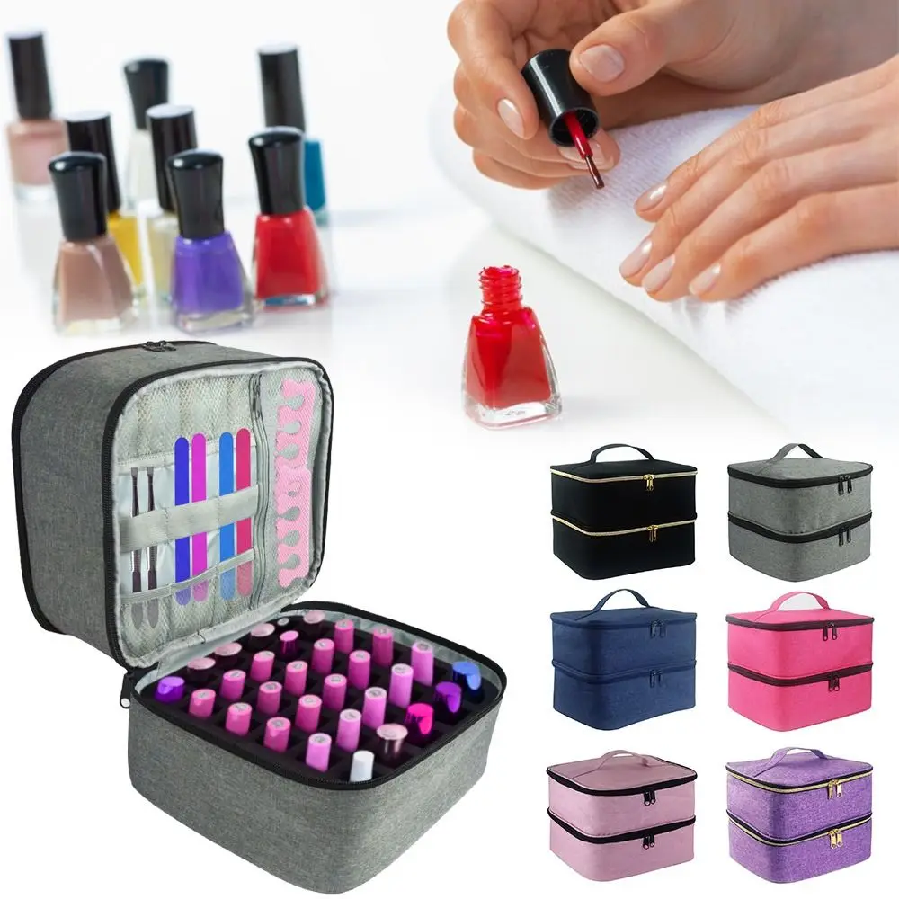 

Oils Organizer Portable Double Layer Design Nail Polish Carrying Case Cosmetic Handbag Nail Polish Storage Bag
