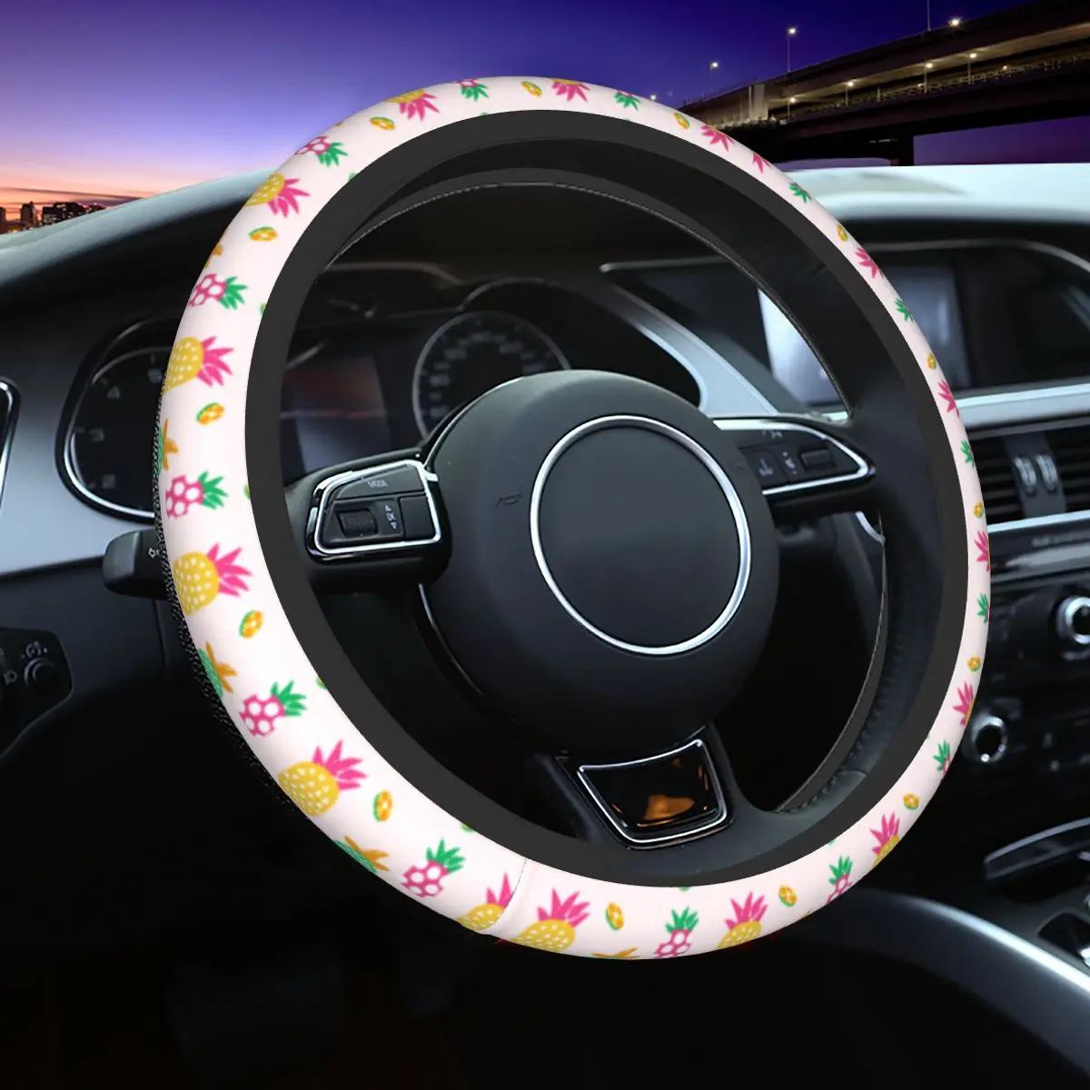 

38cm Steering Wheel Covers Minimalism Geometry Elastic Graffiti Pineapple Braid On The Steering Wheel Cover Car-styling