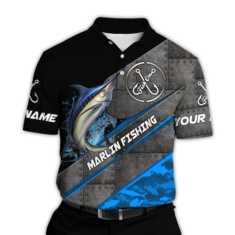 Fashion fishing 3D full body printing men's lapel shirt casual Harajuku lapel short sleeve polo shirt