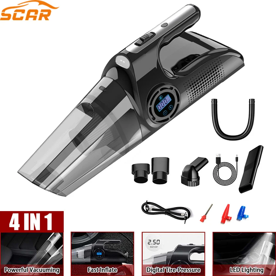 

6000Pa 4 in 1 Car Vacuum Cleaner Wireless Home Mini Vacuum Cleaner 120W Powerful Suction Wet And Dry Smart Digital Display