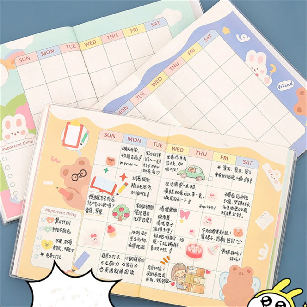 

1pc Kawaii Schedule Book with Cute Stickers Color Inner Page Notebook Weekly Planner Agenda School Supplies Notebook