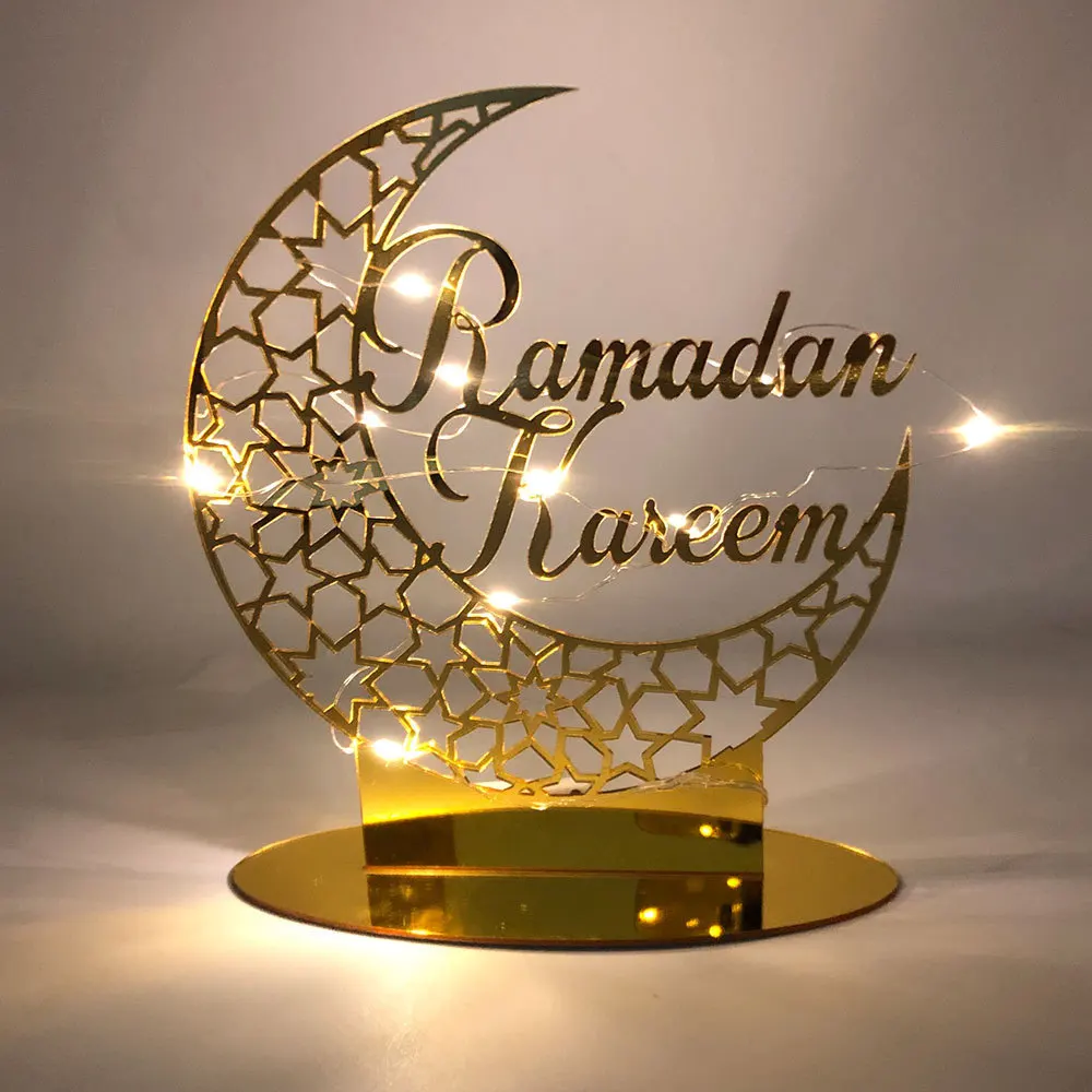 

Eid Al-Fitr Ramadan Musgur State Festival Decorative Lights Table LED Lights Moon Hollow Ornaments Wooden Handicraft Ornaments