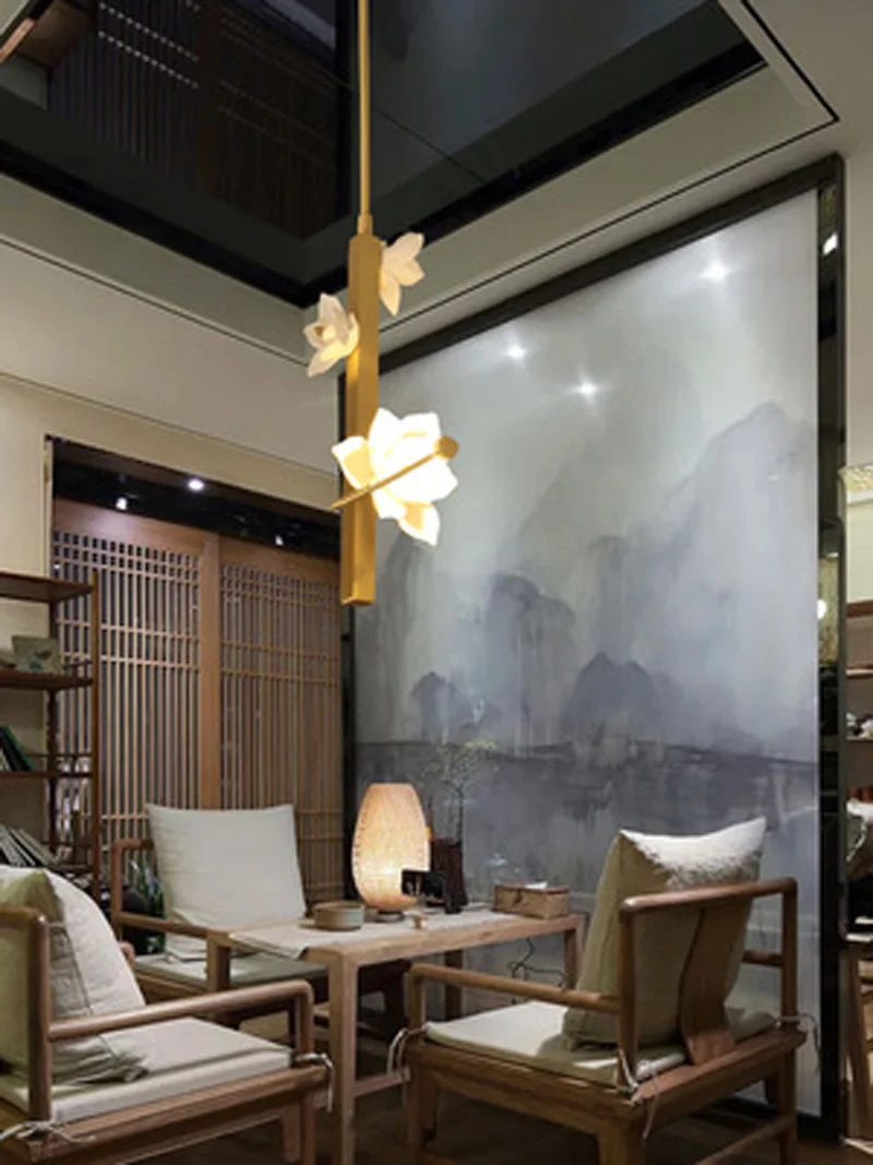 

Современный минималистичный подвесной светильник из меди, небольшая люстра в китайском стиле для ресторана, бара, прихожей, коридора, коридора, чайной комнаты