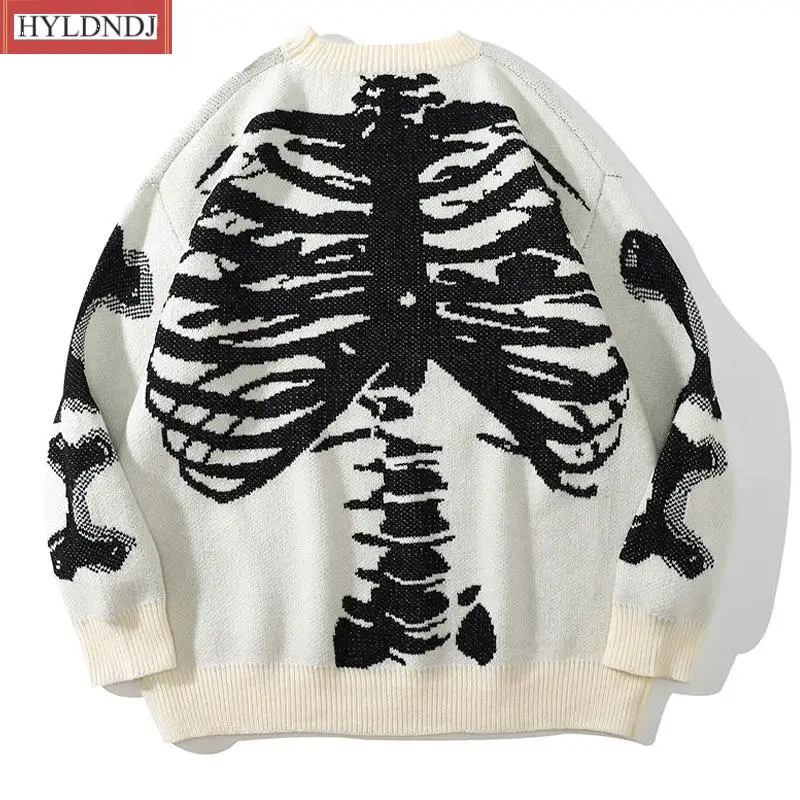 New Casual Knitwear Sweater Tops Hip Hop Gothic Knitted Sweater Streetwear Vintage Skull Knit Pullover Sweaters Mens Women