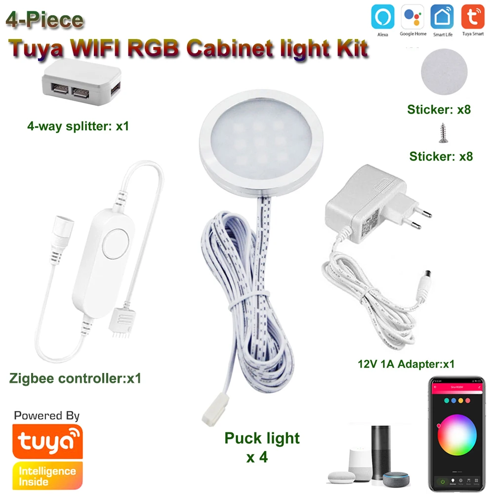 wifi tuya app remote control rgb led under cabinet lights dimming kitchen counter furniture lighting kit for alexa google home free global shipping