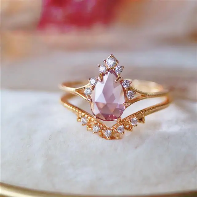 

"Dream and Gentle" Natural Lavender Amethyst Ring Gem Water Drop Japanese Niche S925 Sterling Silver