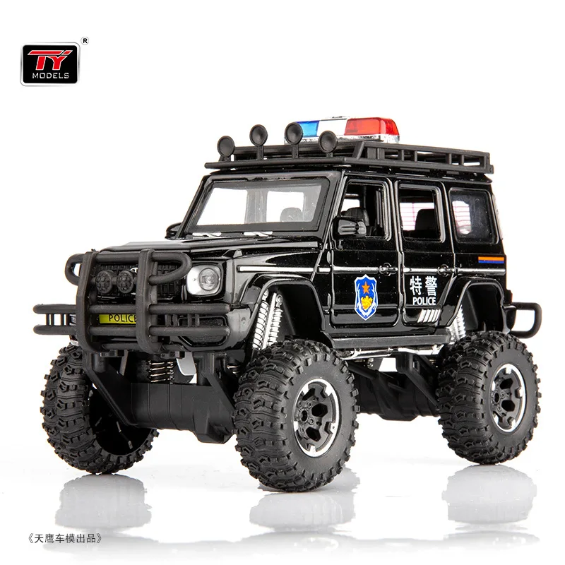 

1:32 Mercedes Benz G63 Off-road police car Diecast Metal Alloy Model car Sound Light Pull Back Collection Kids Toy Gifts A75