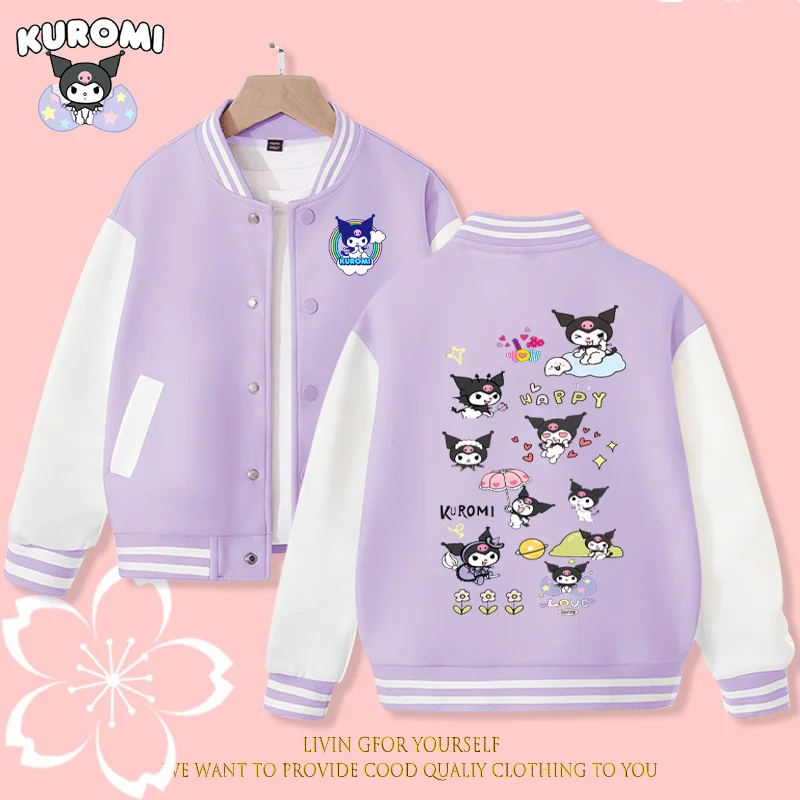 

Anime Sanrio Varsity Jacket Kawaii Cartoon Kuromi Baseball Uniform Spring and Autumn New Children's Clothes Coat Varsity Jacket