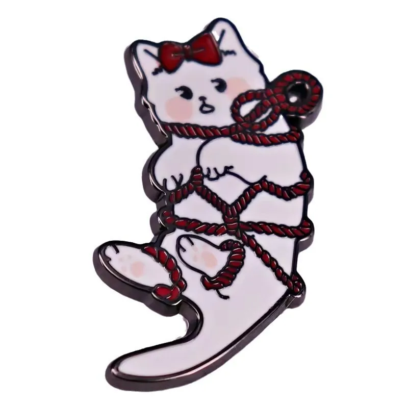 Kawaii Kinky Kitty эмалированная булавка БДСМ бондаж Shibari Cat веревка игровой значок броши