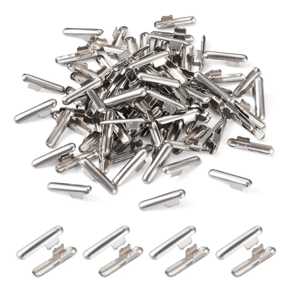 

100Pcs 304 Stainless Steel Column Folding Crimp Ends Fold Clip Fastener Beads Connector for DIY Jewelry Making 24.5x5.5x7mm