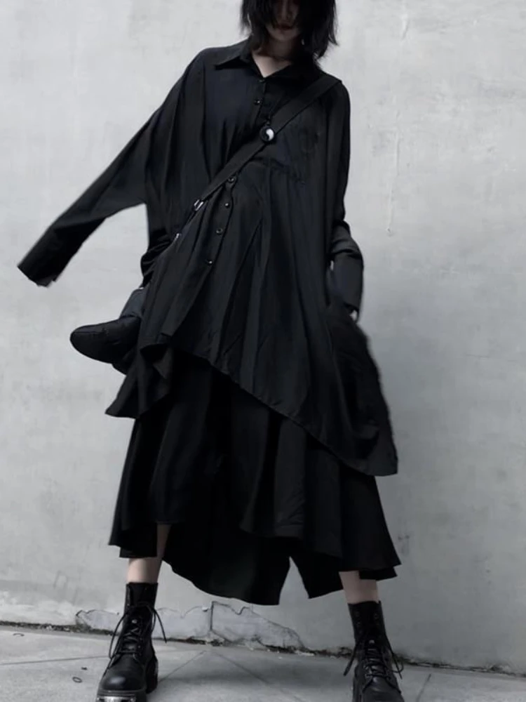 

Nicemix Gothic Dark Suit for Women Spring and Autumn New Korean Shanben Medium Long Niche Shirt + and Calf Skirt Two-piece Sets