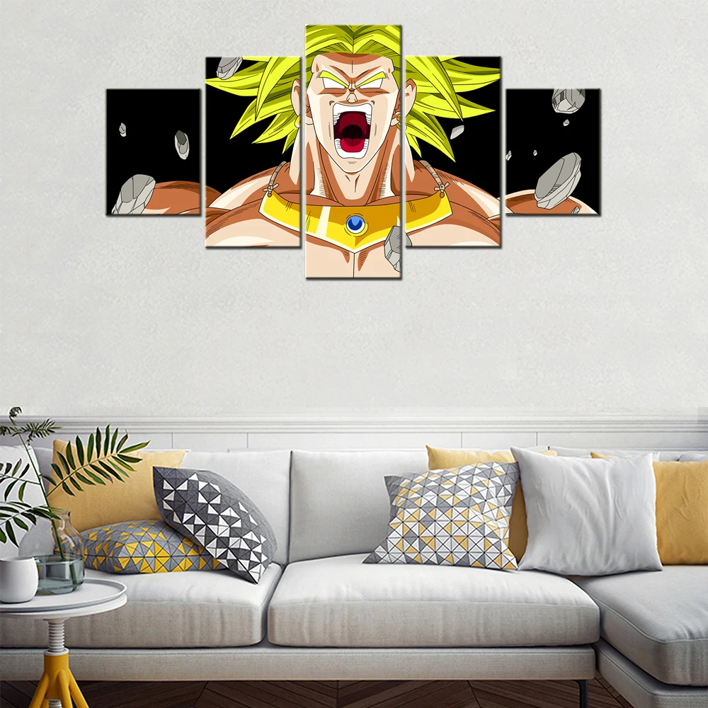 

Modern Living Room Walls Nordic Frame Decoration New Art Canvas Painting 5 Panel Dragball Warrior Modular Picture Anime Posters