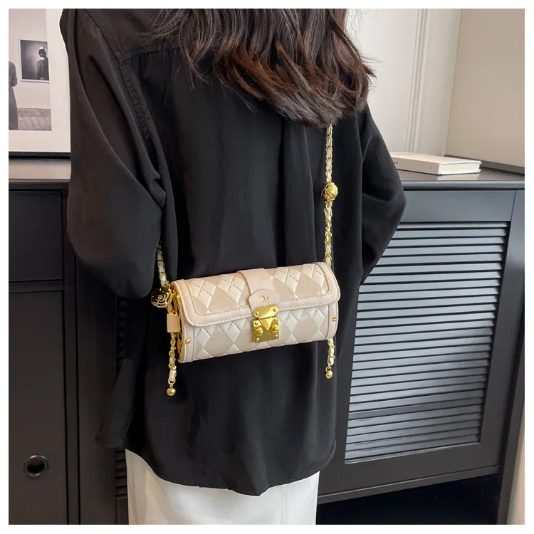 Niche Small Bag Women's New Fashion Texture Chain Crossbody Bag Women's Popular Cylinder Bag