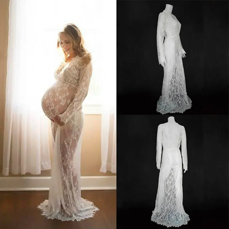 

Maternity Photography Props Maxi Maternity Gown V-Neck Lace Dresses Pregnancy Dress Fancy Shooting Photo Pregnant Clothes
