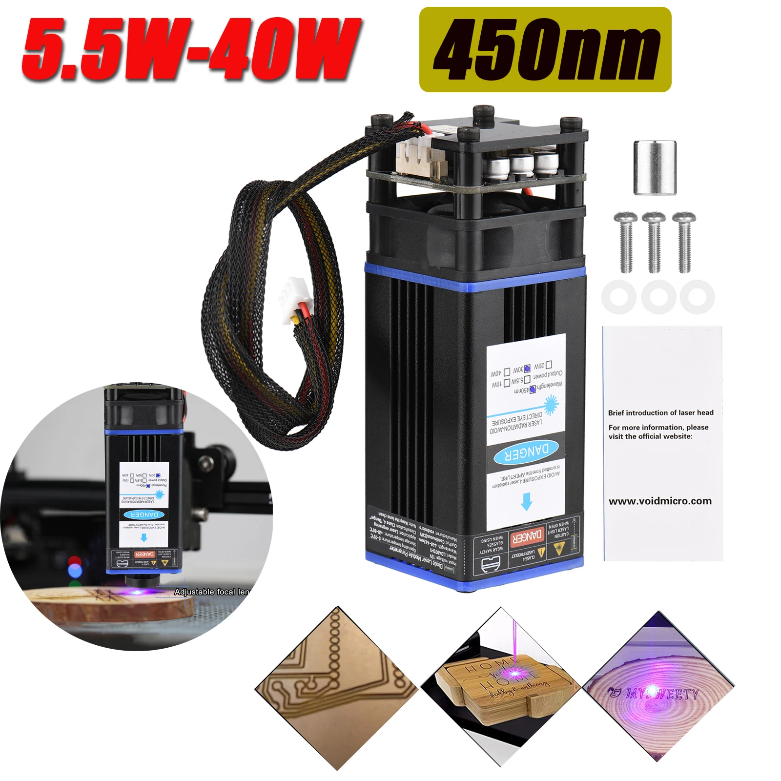 

5500mW/10W/20W/30W Laser Module Laser Head 450nm Blue Lase for 3D Printer CNC Mill Engraving Machine Wood Marking Cutting Tools