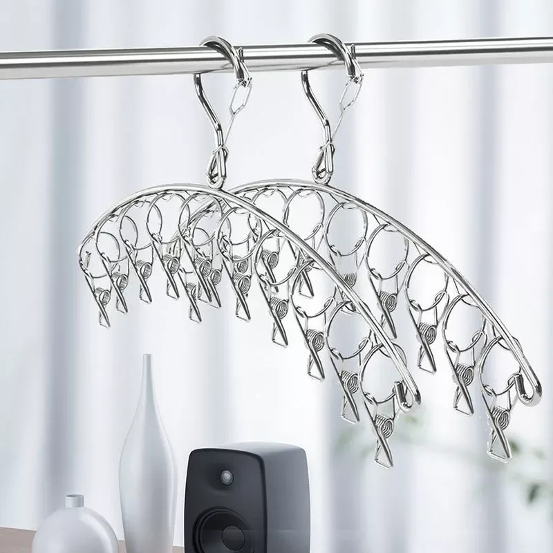 

20Pegs Stainless Steel Clothes Drying Hanger Windproof Clothing Rack 20 Clips Sock Laundry Airer Hanger Underwear Socks Holder