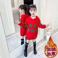 2022 autumn spring kids teenager girl clothes christmas tree dress plus velvet thick hoodie sweater baby 5 6 7 8 9 10 11 12 year