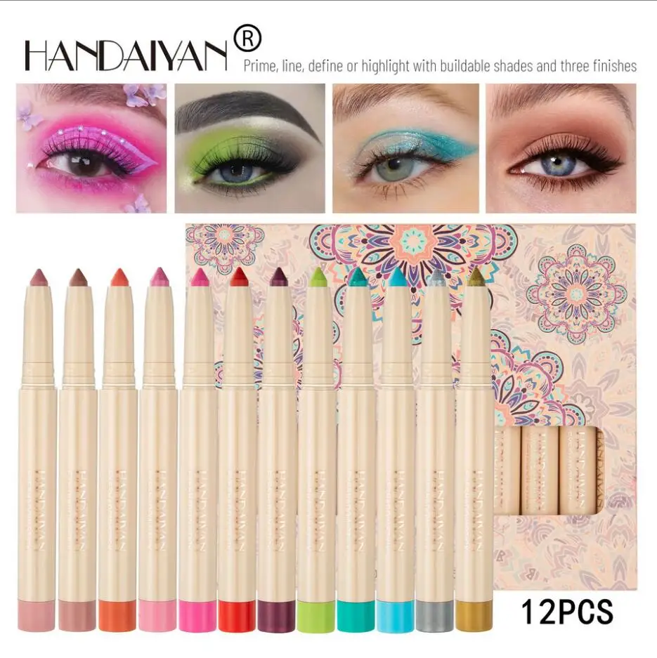 

12pcs Eyeshadow Stick Set Nightclub Glitter Pearlescent Lying Silkworm Eyeliner Pen Waterproof Eye Shadow Pencil T2291