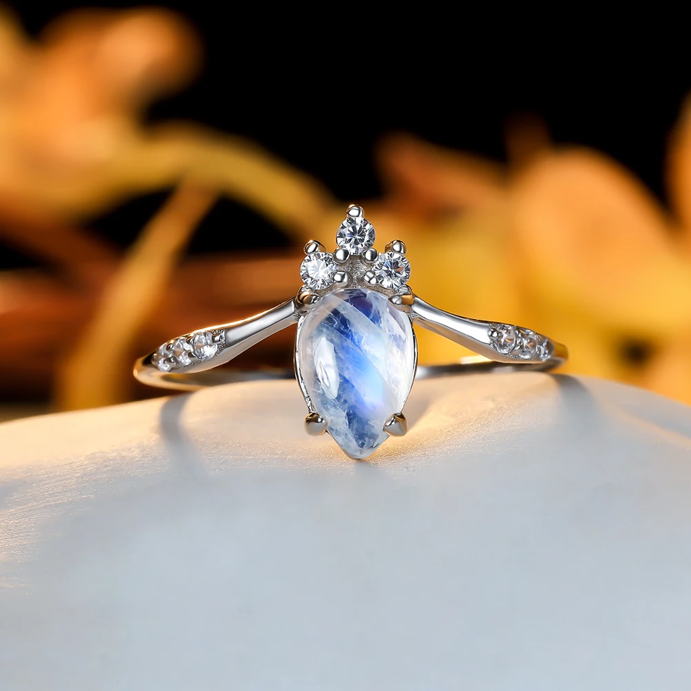 Модные кольца в форме капли воды с лунным камнем для женщин обручальные золотого