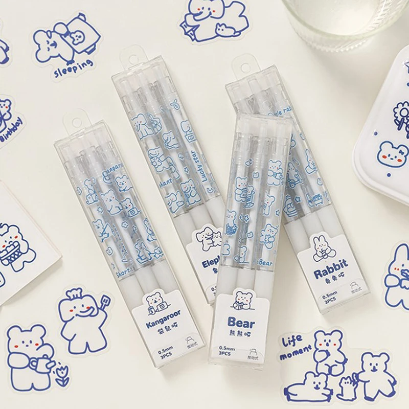 

New3 PCS 0.5mm Fine Point Plastic Cute Animal Black Gel Ink Pen Pack for Writing