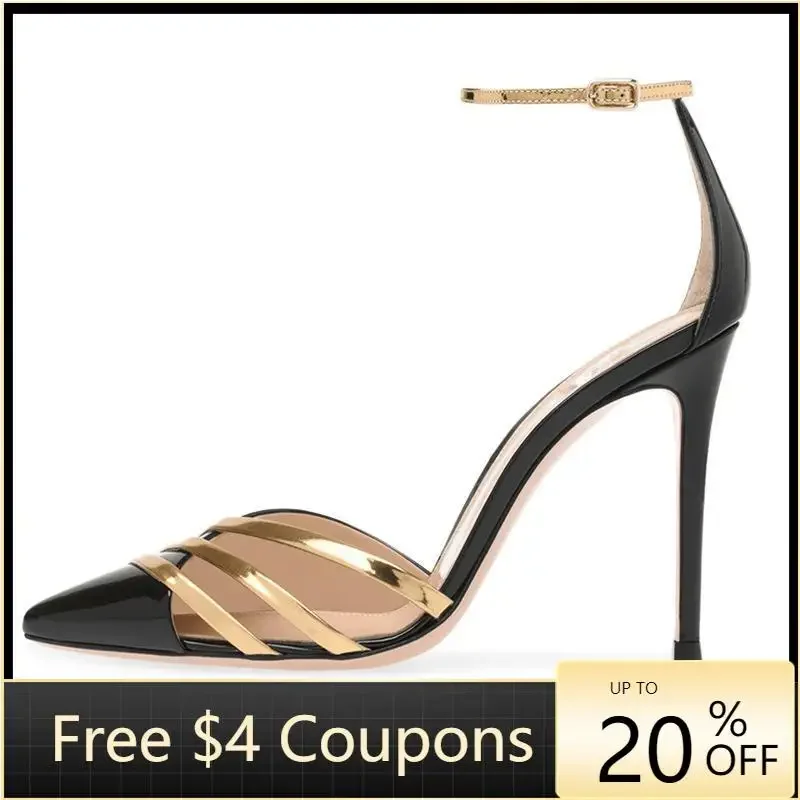 

【Measure your feet length before order】Women Stiletto High Heel Ankle Strap Sandal Sexy Evening Dress Pointed Toe Pumps 6-CHC-18