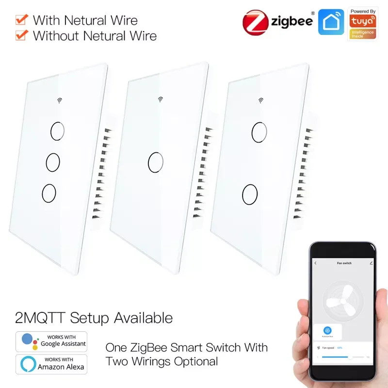 

US EU Standard ZigBee WiFi Smart Touch Switch Light Switch 100-240V Home Wall Button For Alexa And Home 1/2/3 Gang
