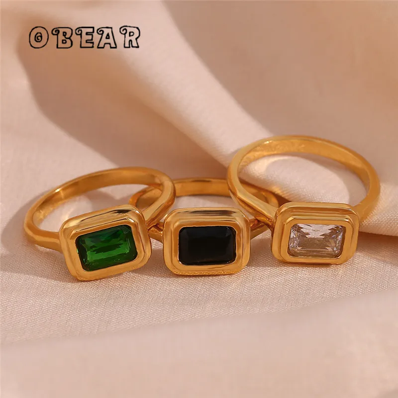 

Exquisite Geometric Zircon Ring Women Stainless Steel 18k Gold Plated Fashion Personality Anniversary Gift Jewelry