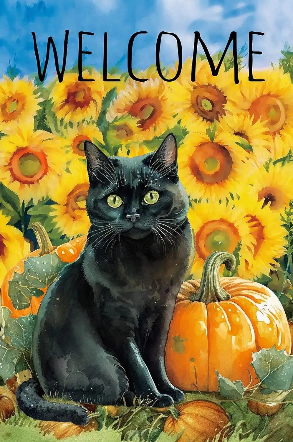 Texupday Добро пожаловать осень черный кот подсолнух тыква урожай украшения садовый