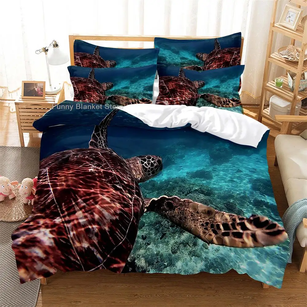 

Turtle Bedding 3-piece Digital Printing Cartoon Plain Weave Craft For North America And Europe Bedding Set Queen