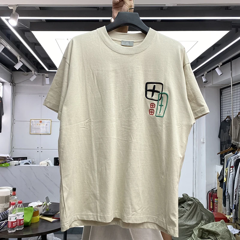 

3D Foam Logo Khaki Men's High Quality Oversize Embroidery T-shirt