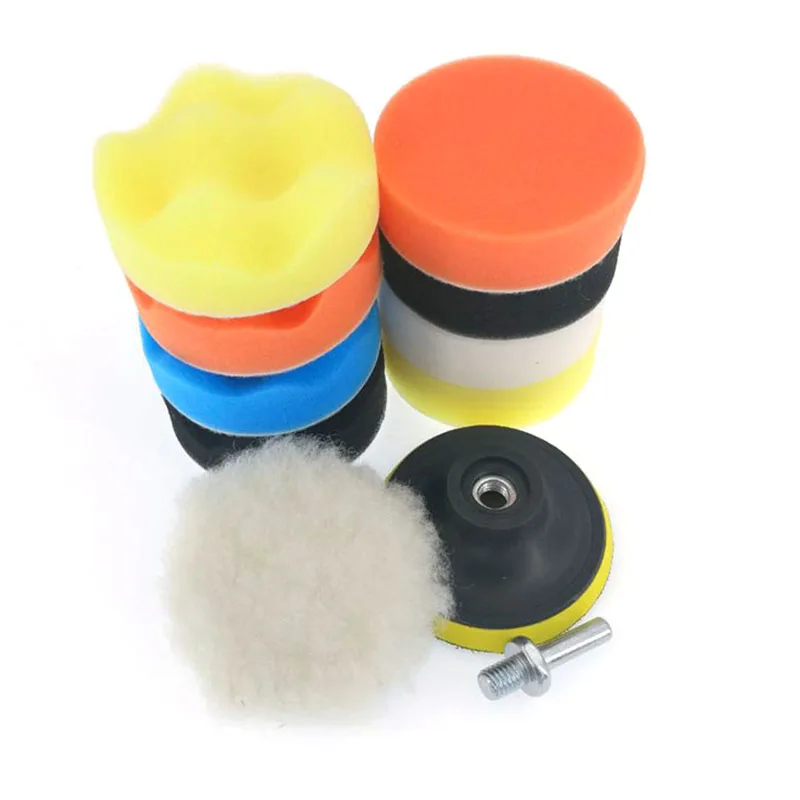 11Pcs Car Polishing Kit Self-Adhesive Buffing Waxing Sponge Wool Wheel Polish Pad for Car Polisher Drill Adapter Detail Cleaning