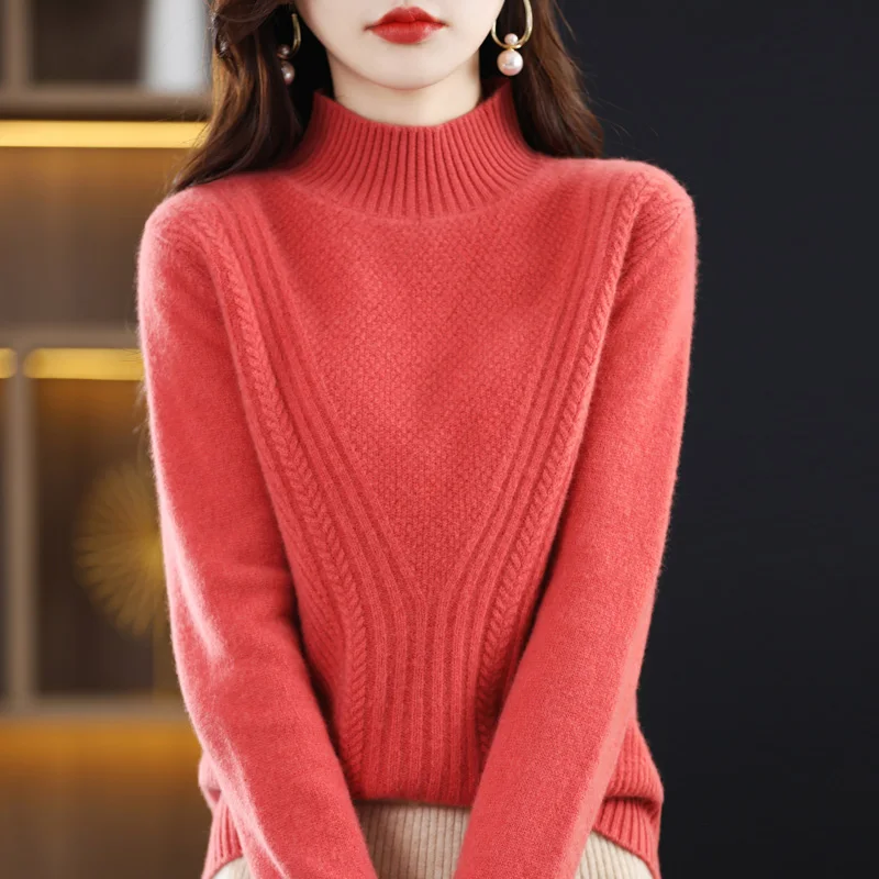 

Cashmere Sweater Women Knitted Sweater 100% Merino Wool Turtleneck Long Sleeve Pullover Autumn Winter Clothing Jumper Top Female