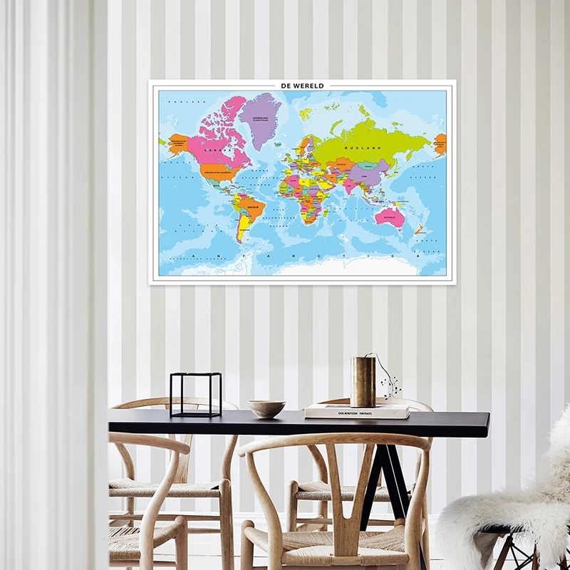 

150x100 cm Non-woven Fabric Political World Map Wall Sticker Decoration Educational Office Supplies Artistic Background