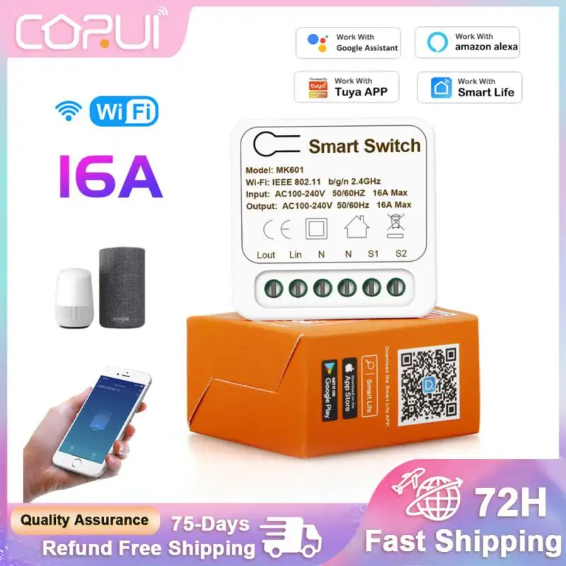 

Умный мини-выключатель CORUI10/16A с поддержкой Wi-Fi и таймером