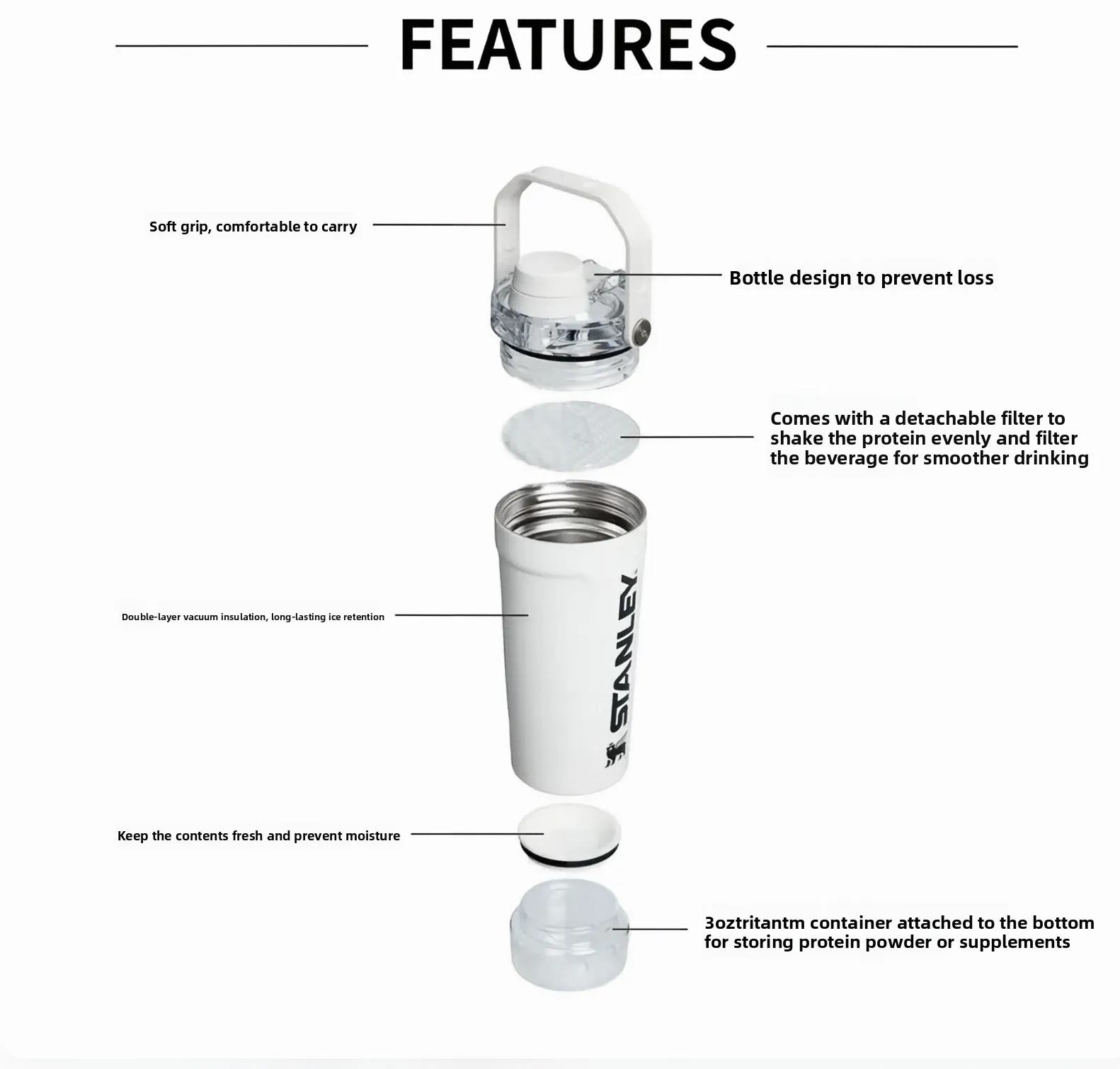 Стэнли 591 мл герметичный шейкер-кружка, вакуумно-изолированный термос из нержавеющей стали с фильтром для предтренировочных комплексов, спортзала и офиса. (art.: 3920dcdcfd9fa) - 3920dcdcfd9fa
