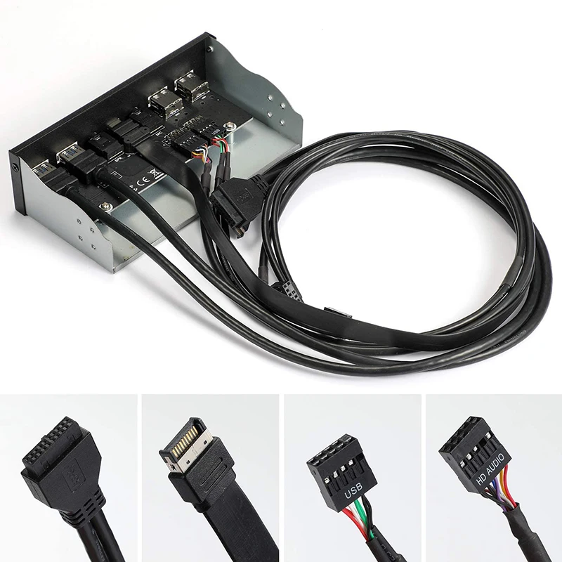 Фото Передняя панель USB 3,0 для ПК, USB 3.1 Type C + 2x USB3.0 + 2x USB2.0 Hub + HD аудио 3,5 мм + микрофон для наушников 5,25 дюйма №4