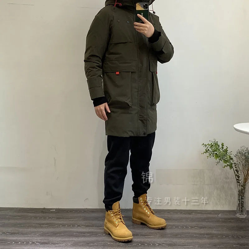 Men Duck Down Coat Winter Warm Parkas Long Jacket Male Hooded Outerwear Casual Waterproof Windbreaker Ivory Off-white XXXL 3XL