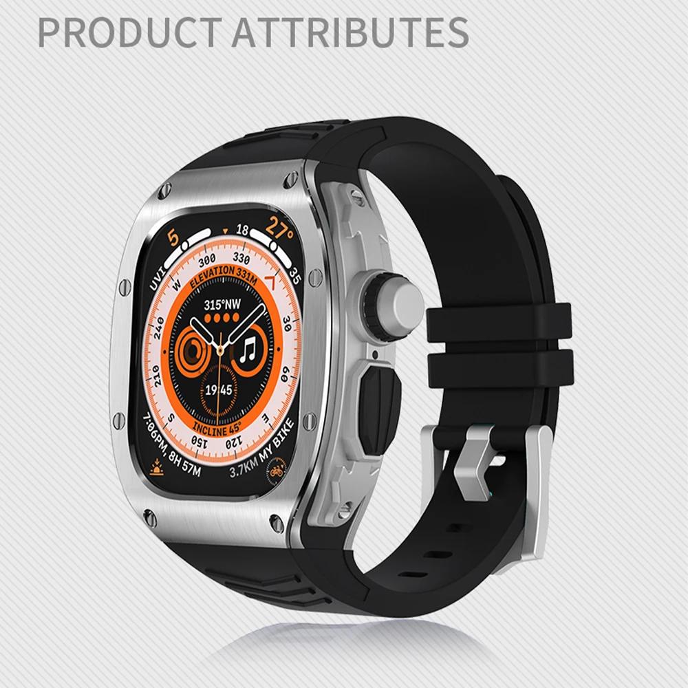 49mm Ultra Stainless Steel Case for Apple Watch DIY Modification Kit Silicone Band For iWatch Series Strap Accessories