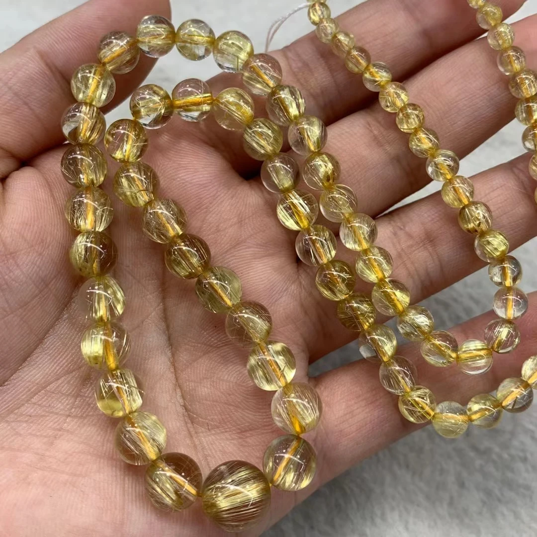 

Natural Gold Rutilated Quartz Pendant Necklace 3.5-10.4mm Yellow Rutilated Quartz Round Beads Jewelry Women Men Brazil AAAAAAA