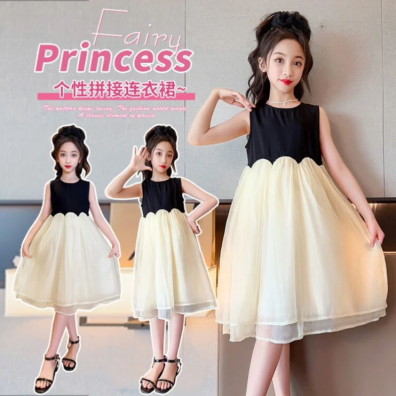 

Summer Girl Dresses 2023 Sleeveless Gauze Princess Dress 4-16years Old Girl Elegant Party Dress New Kids Dresses Large Size