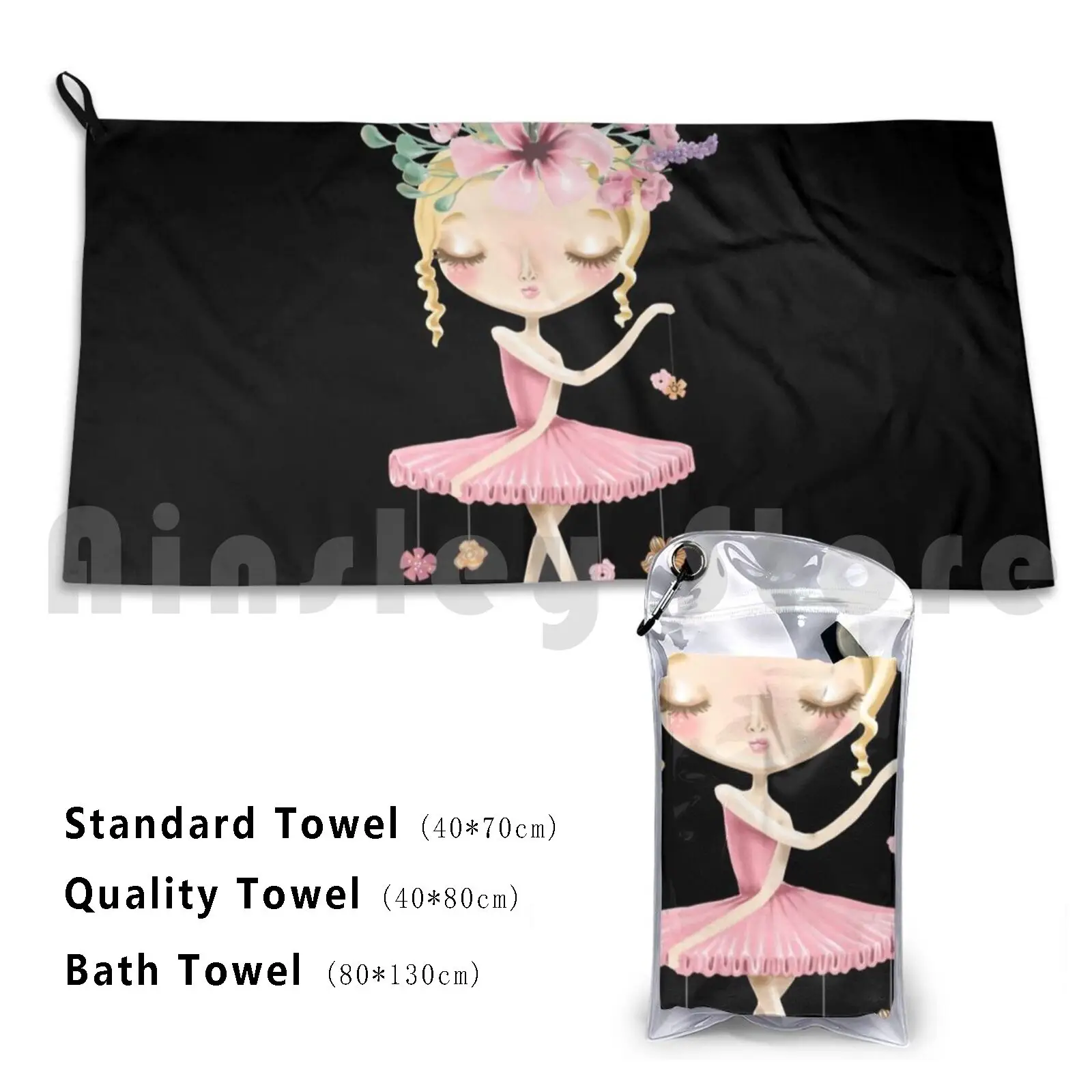 

Ballerina With Flowers In Her Hair Bath Towel Beach Cushion Ballerina Flowers Dance Colorful Pink Cute Ballet