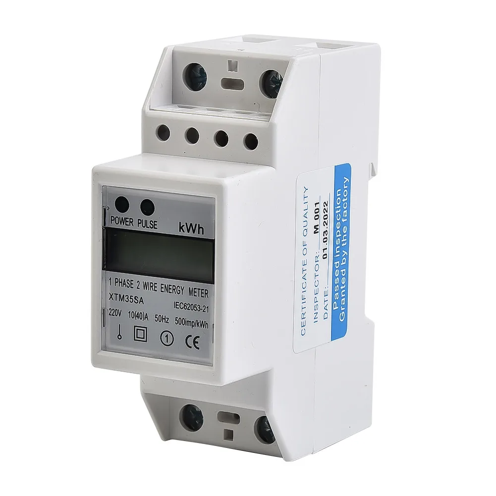 

XTM35SA Digital Electric Energy Meter DIN-Rail 220V Kwh Single Phase 2Wire 10-40A LCD Guide Type Backlight Digits Wattmeter