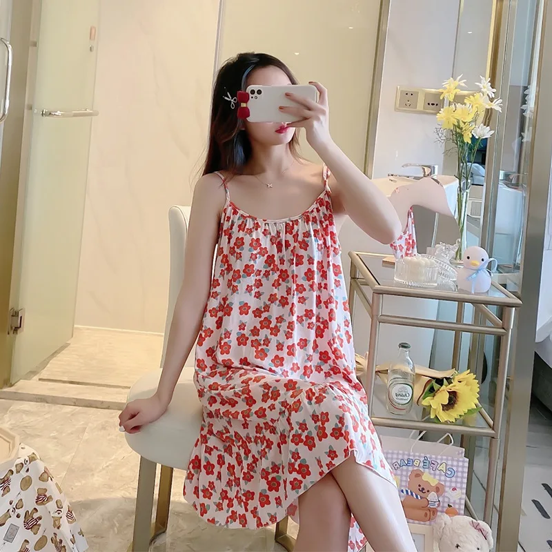 Women Sleeveless Nightgown Home Clothes Printing Flowers Bathrobe V Neck Pajamas Nightwear Sleepwear костюм женский