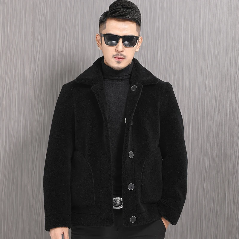 

2022 Men Autumn Winter Fashion Double-sided Wear Jackets Male Short Sheep Shearing Coats Men Genuine Wool Fur Outerwear A356